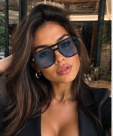 Oversized Black Sunglasses – Blue Lens